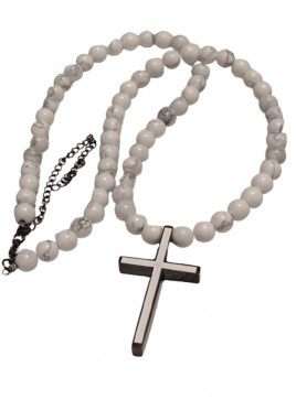 Μοντέρνο ατσάλινο κολιέ ροζάριο σταυρός 