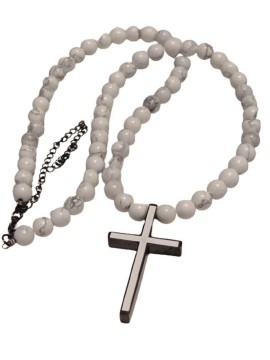 Μοντέρνο ατσάλινο κολιέ ροζάριο σταυρός 