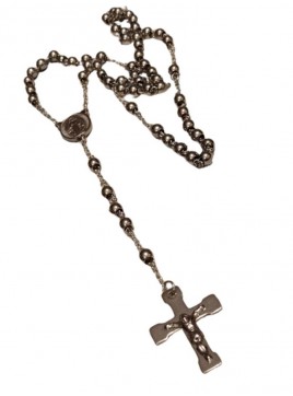 Μοντέρνο ατσάλινο κολιέ ροζάριο σταυρός silver