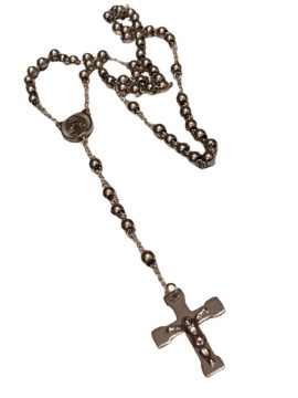 Μοντέρνο ατσάλινο κολιέ ροζάριο σταυρός silver
