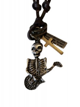 Ανδρικό νεανικό κολιέ με δέρμα και μέταλλο rock guitar