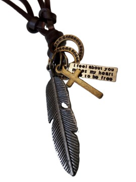 Ανδρικό νεανικό κολιέ με δέρμα και μέταλλο blade