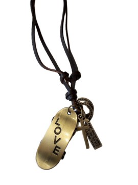 Ανδρικό νεανικό κολιέ με δέρμα και μέταλλο Love skateboard