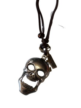 Ανδρικό νεανικό κολιέ με δέρμα και μέταλλο Skull