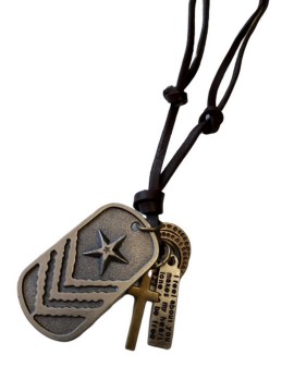 Ανδρικό νεανικό κολιέ με δέρμα και μέταλλο Army