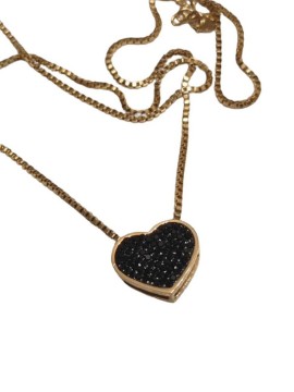 Κολιέ ατσάλινο γυναικείο καρδιά επίχρυσο με στρας