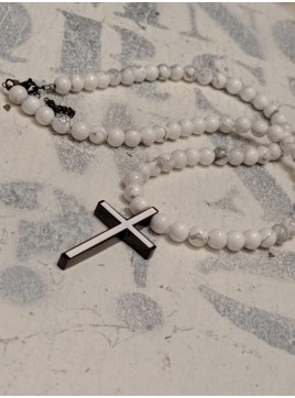 Μοντέρνο ατσάλινο κολιέ ροζάριο σταυρός 