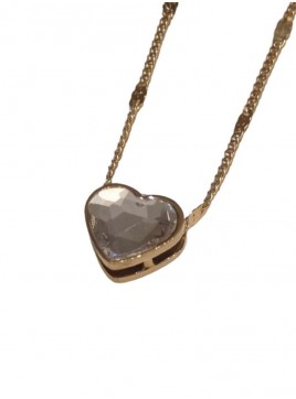 Κολιέ ατσάλινο γυναικείο καρδιά επίχρυσο με κρύσταλλο